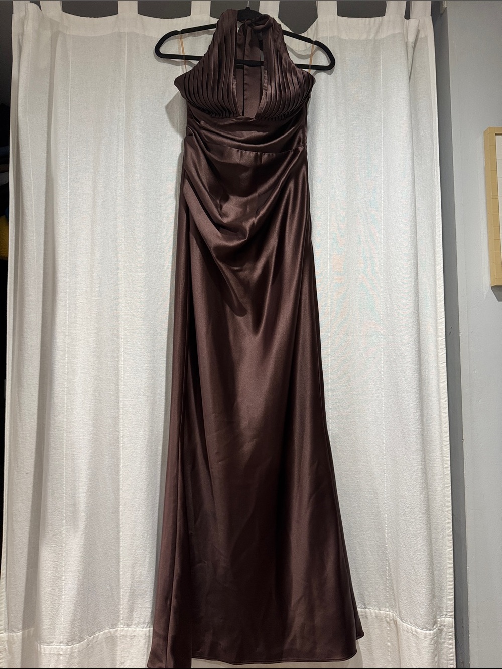 BabyBoo Fashion Elowen Satin Halter Evening Gown in Plum Brown - Picture 7 of 10